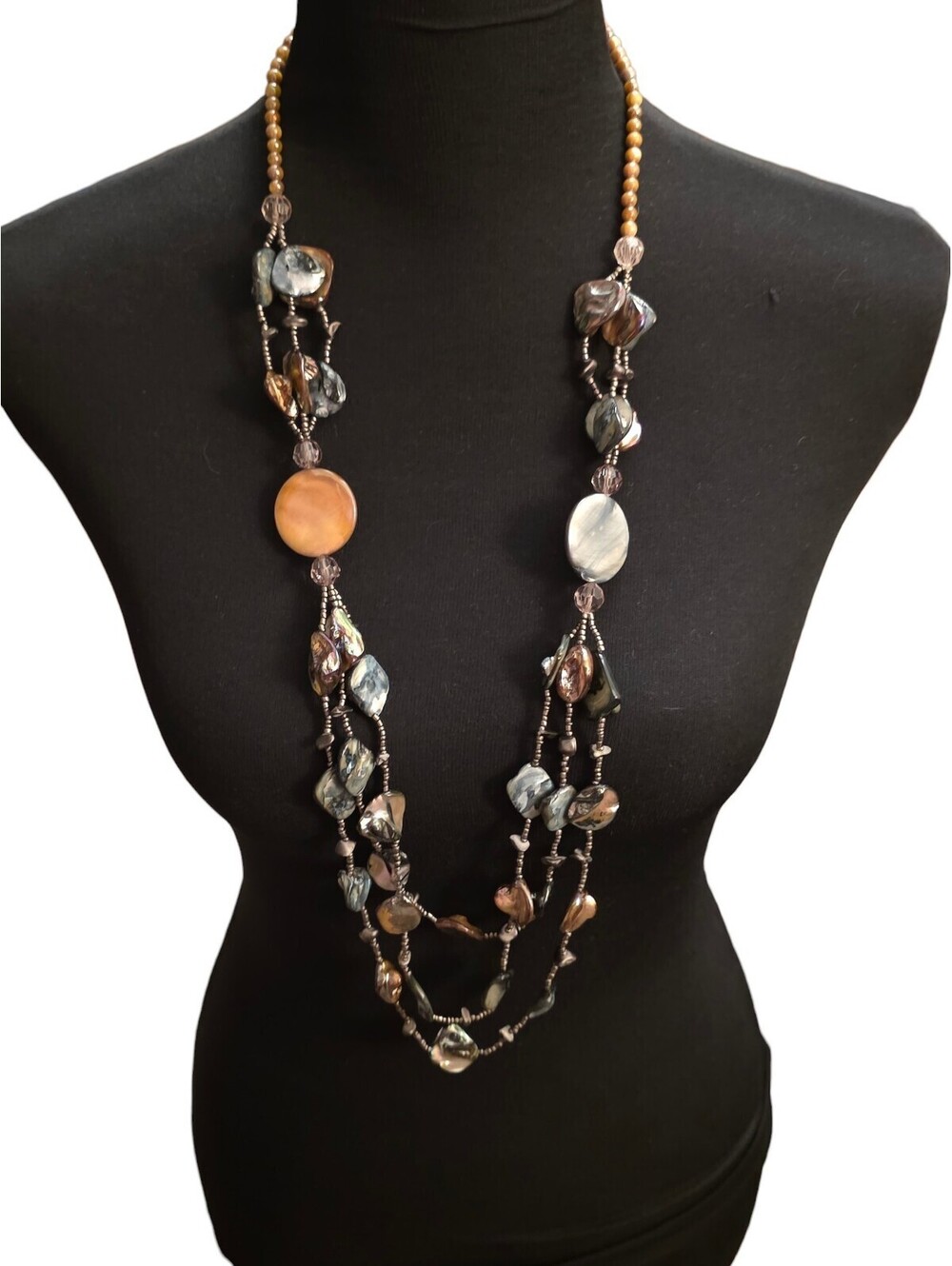 Vintage Multi-Strand Iridescent Abalone Mother of Pearl Shell Bead Necklace